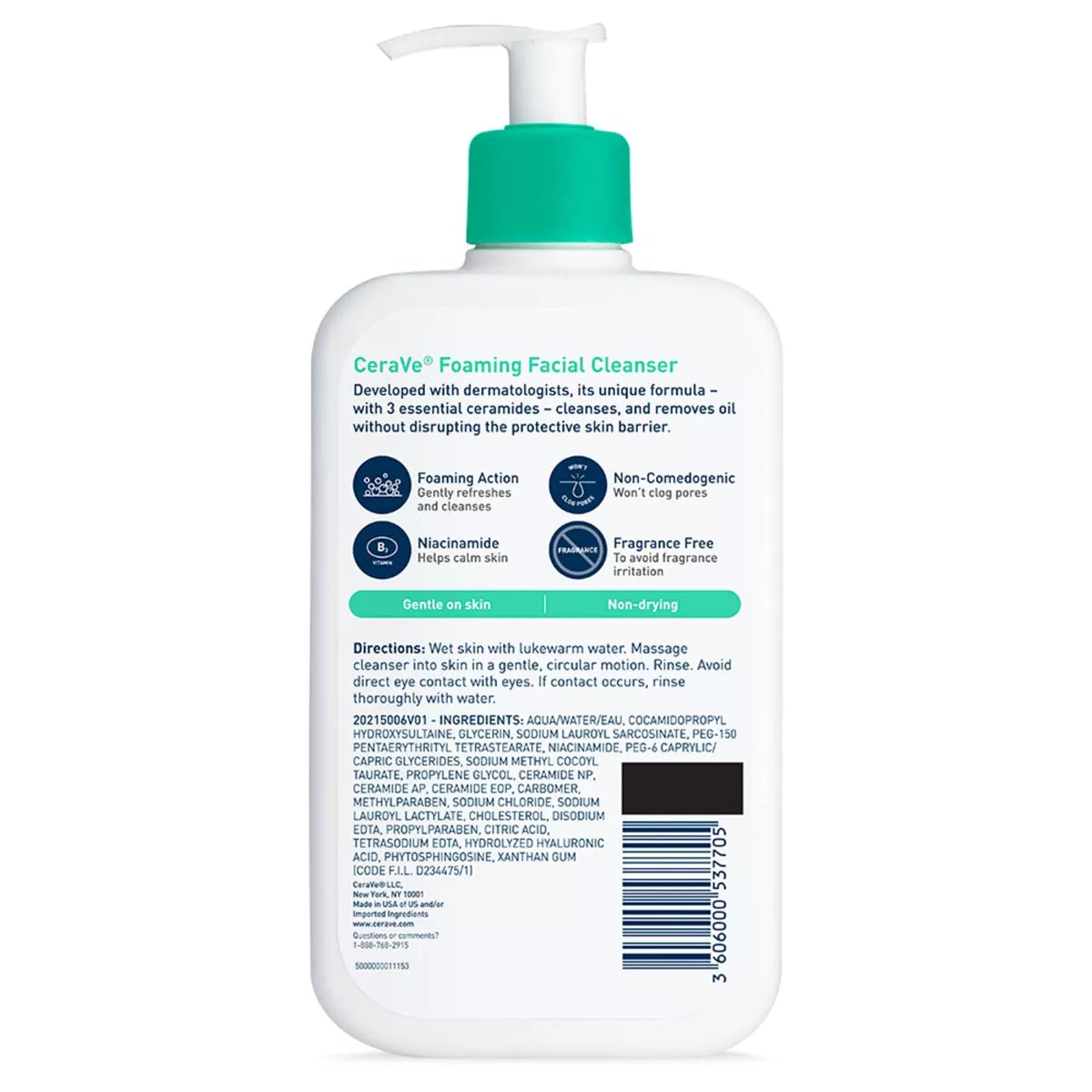 Cerave 2 Pack/16 Fl Oz Each Foaming Face Wash with Hyaluronic Acid and Niacinamide for Oily Skin