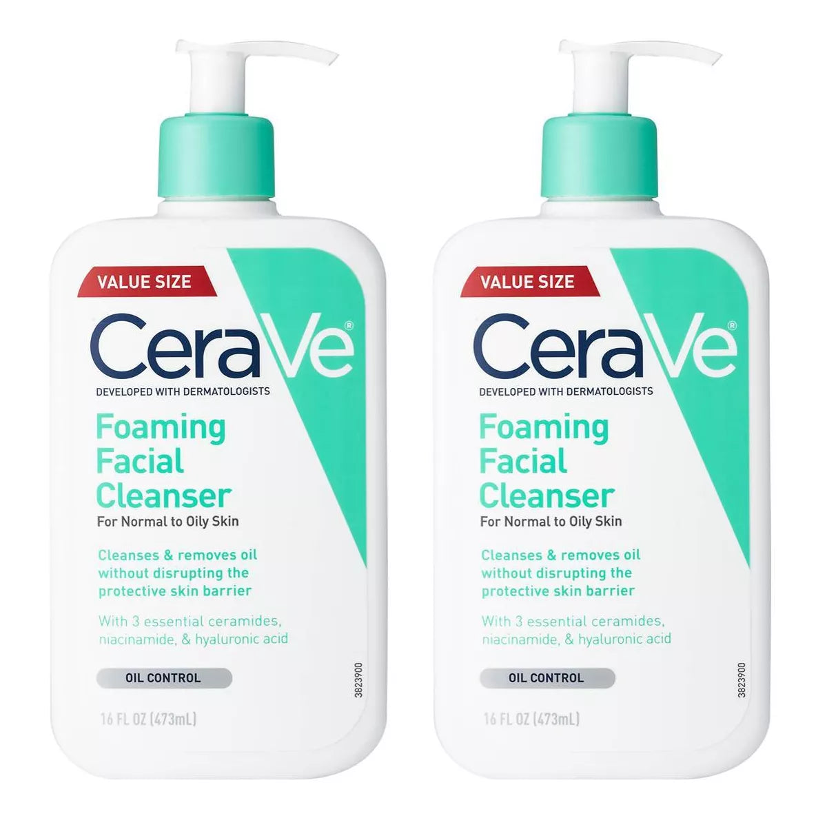 Cerave 2 Pack/16 Fl Oz Each Foaming Face Wash with Hyaluronic Acid and Niacinamide for Oily Skin