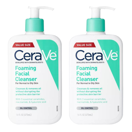 Cerave 2 Pack/16 Fl Oz Each Foaming Face Wash with Hyaluronic Acid and Niacinamide for Oily Skin